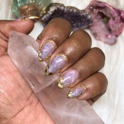 Rose quartz gold nails