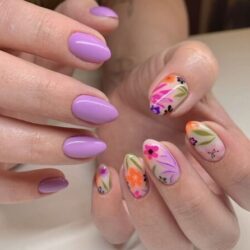 Spring Floral Nails purple colorful