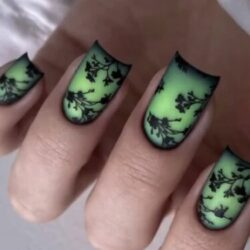 Fall florals nails neon green